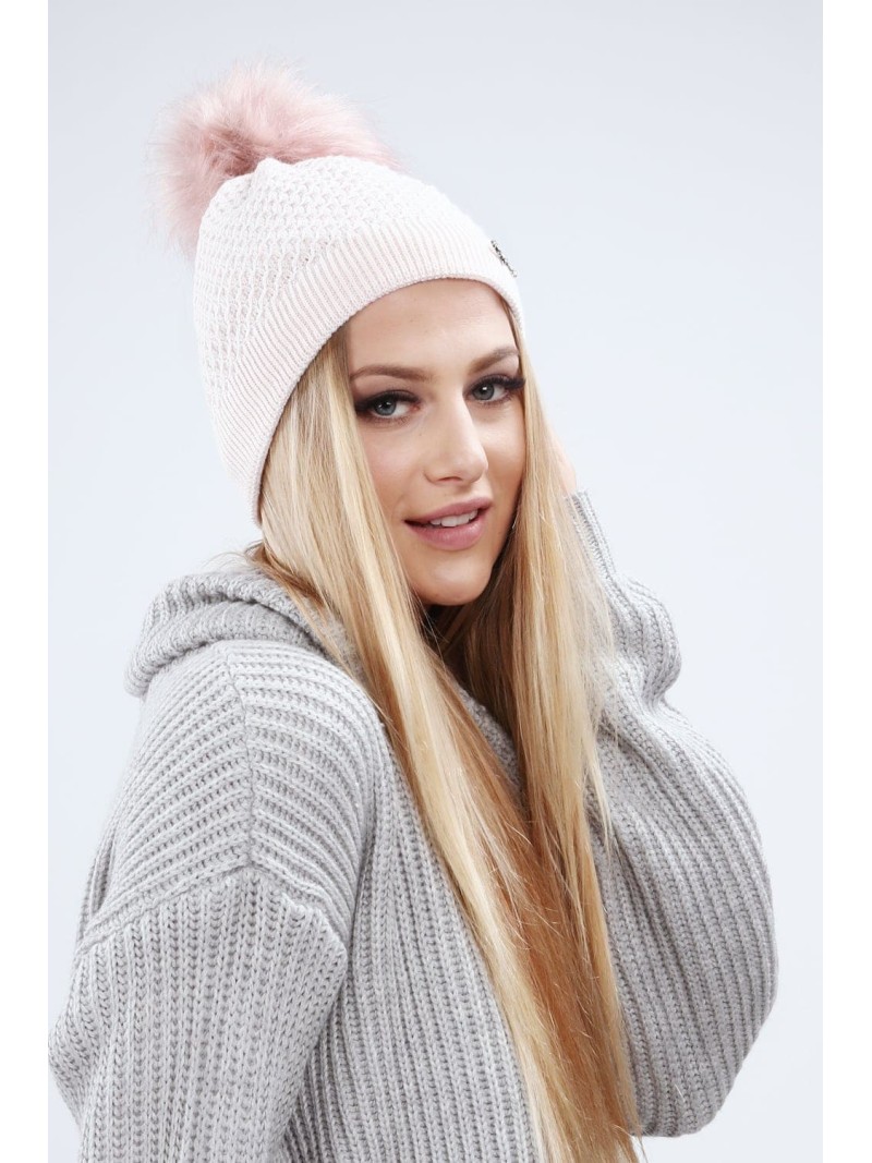 Light pink hat with silver thread for winter C16 - Online store - Boutique